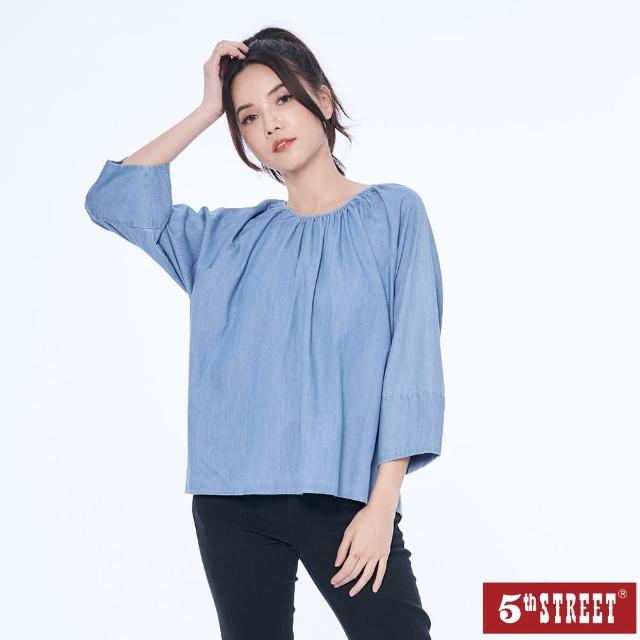 【5th STREET】女裝後抽繩寬版短袖T恤-拔淺藍