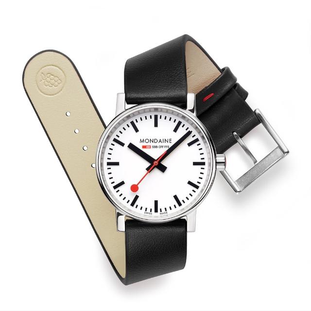 【MONDAINE 瑞士國鐵】evo2 Vegan時光走廊植物皮革腕錶 瑞士錶(黑35mm / 35110LBV)
