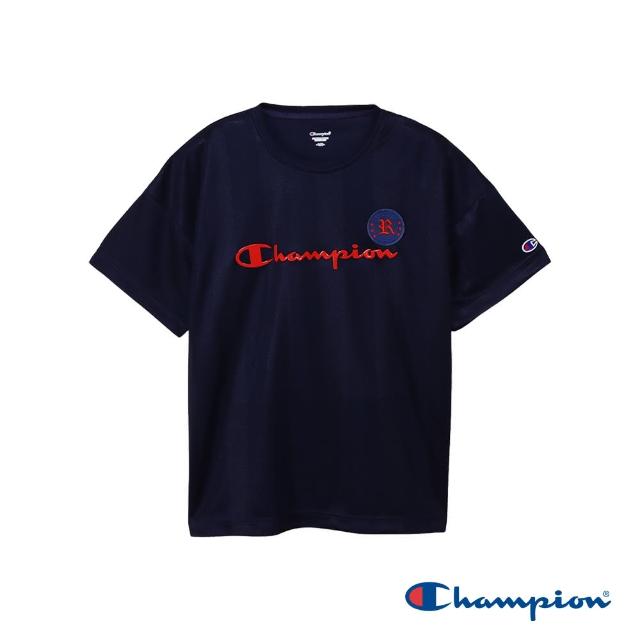 【Champion】官方直營-吸汗速乾寬版印花短袖TEE-童(深藍色)