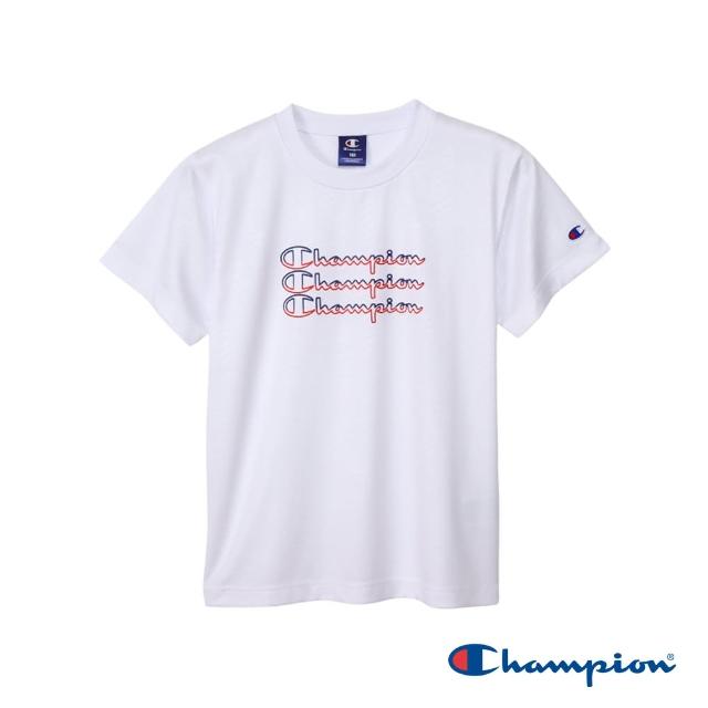 【Champion】官方直營-吸汗速乾疊色Logo印花短袖TEE-童(白色)