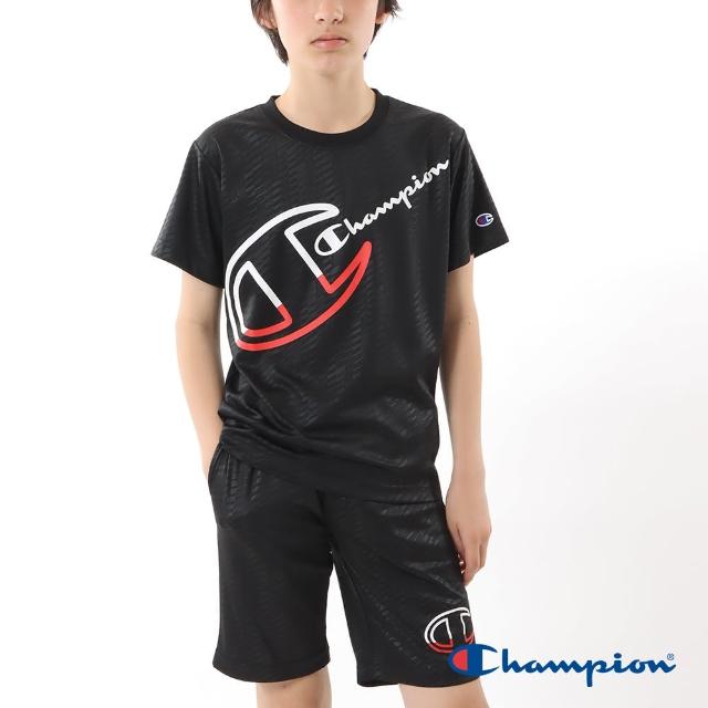 【Champion】官方直營-吸汗速乾Logo印花壓印短袖TEE-童(黑色)