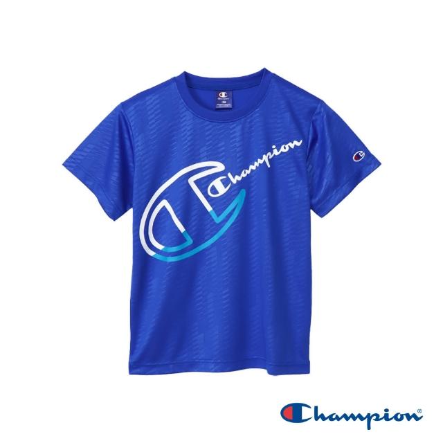 【Champion】官方直營-吸汗速乾Logo印花壓印短袖TEE-童(藍色)
