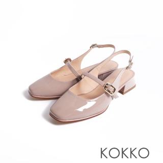 【KOKKO 集團】甜美女孩微寬楦漆皮後繫帶低跟包鞋(淡粉色)