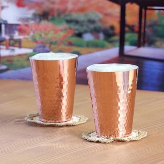 【ASAHI 食樂工房】日本製 純銅槌目酒杯2入禮盒組 350ml(酒杯、水杯、啤酒杯)