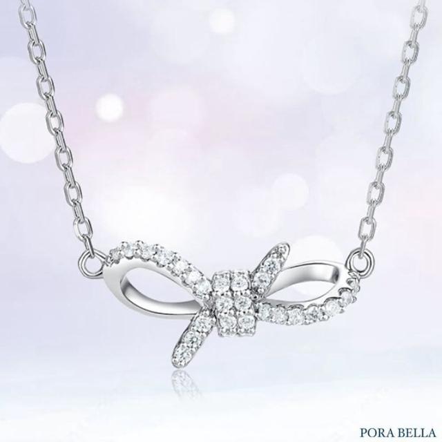 【Porabella】925純銀蝴蝶結項鍊 鋯石項鍊 鑲鑽鎖骨鏈 俏皮少女風 生日禮物 送女友 Necklace