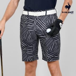 【LE COQ SPORTIF 公雞】高爾夫系列 男款黑色法式條紋高透氣防曬高爾夫短褲 QGT8J952
