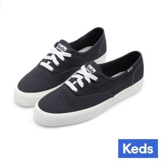 【Keds】CHAMPION GN 經典寬楦舒適帆布厚底休閒鞋-經典黑(9241W110102)