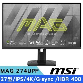 【MSI 微星】MAG 274UPF 27型 IPS 4K 144Hz 電競螢幕(UHD/1ms/HDR400/Type-C)