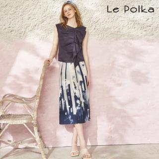 【Le Polka】碎浪印花壓褶長裙-女