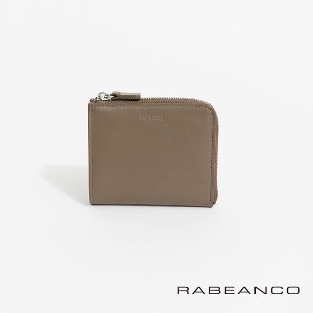 【RABEANCO】質感牛皮L型卡片零錢包(灰卡其)