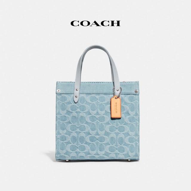 COACH官方直營】FIELD經典Logo丹寧布22托特手袋-LH/淺藍色(CJ853 