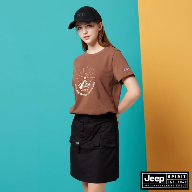【JEEP】女裝 山脈圖騰印花短袖T恤(咖啡色)