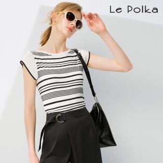 【Le Polka】條紋蓋袖針織上衣-女