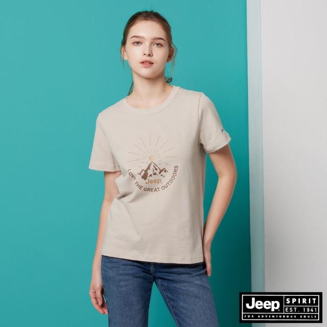 【JEEP】女裝 山脈圖騰印花短袖T恤(卡其)