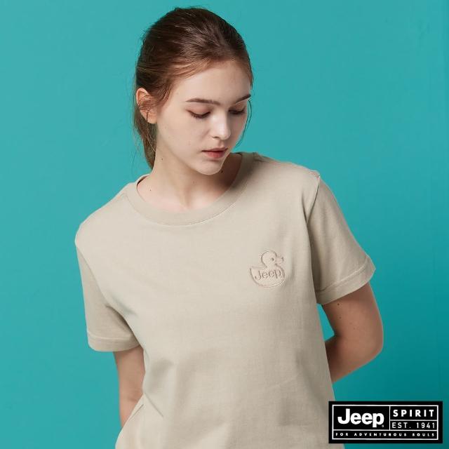 【JEEP】女裝 厚磅吉普鴨貼布繡短袖T恤(卡其)
