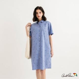 【Arnold Palmer 雨傘】女裝-小ap滿版印花襯衫式洋裝(藍色)
