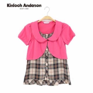 【Kinloch Anderson】圓領小外套假兩件格紋短袖上衣 金安德森女裝(KA0455105 桃紅/深藍)