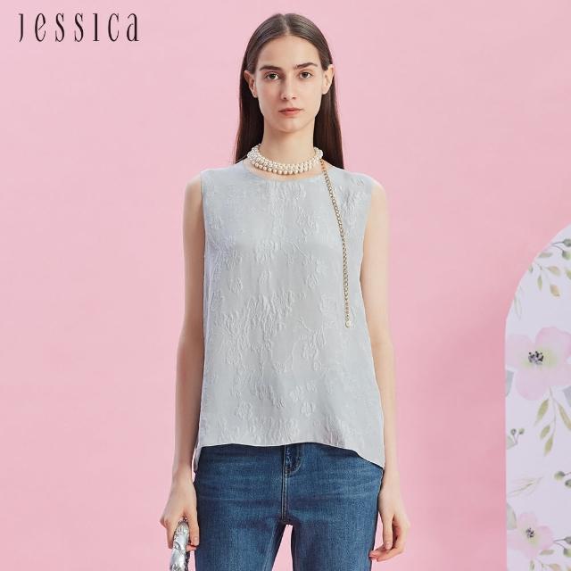 【JESSICA】清涼蠶絲立體花卉紋理背心J43308（藍）