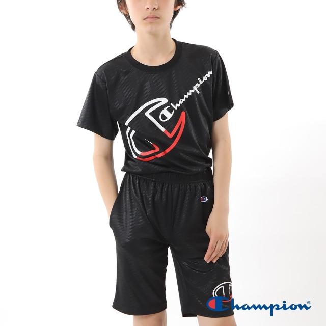 【Champion】官方直營-吸汗速乾Logo印花壓印運動短褲-童(黑色)