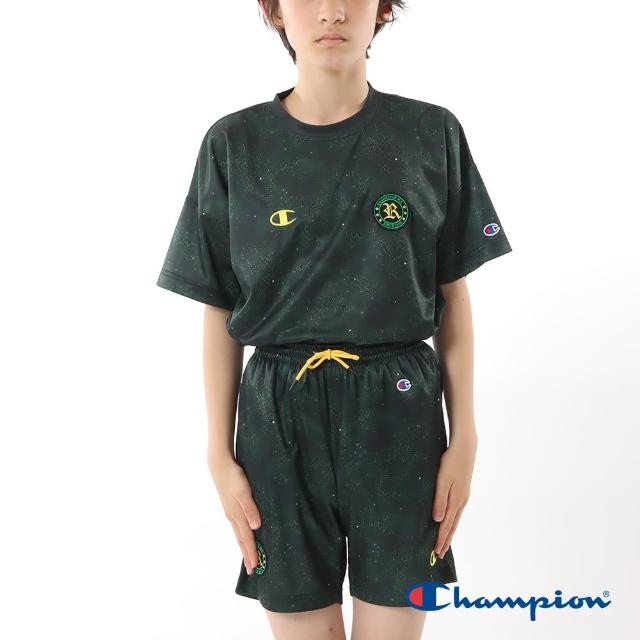 【Champion】官方直營-吸汗速乾刺繡滿版印花運動短褲-童(墨綠黑色)