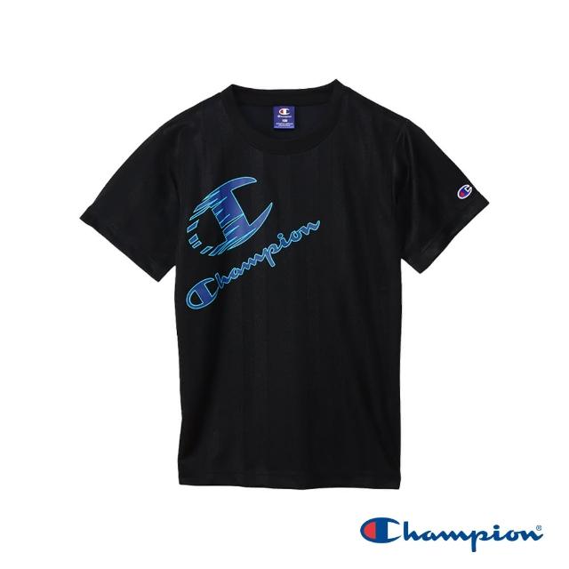 【Champion】官方直營-吸汗速乾Logo印花短袖T恤-童(黑色)