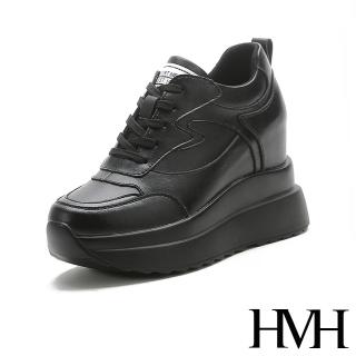 【HMH】真皮休閒鞋 厚底休閒鞋/真皮潮流個性厚底內增高運動休閒鞋(黑)