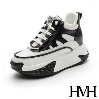 【HMH】真皮休閒鞋 厚底休閒鞋/真皮個性拼接潮流厚底內增高休閒鞋(黑白)