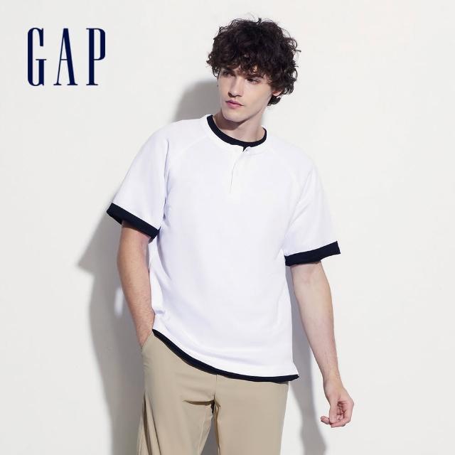 【GAP】男裝 Logo亨利領短袖T恤-白色(504505)