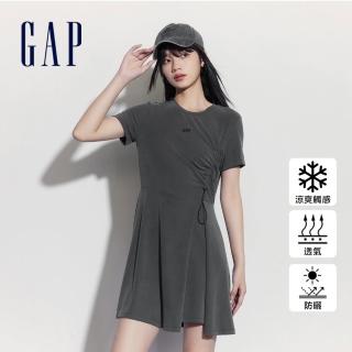 【GAP】女裝 Logo防曬圓領短袖洋裝-黑灰色(512502)