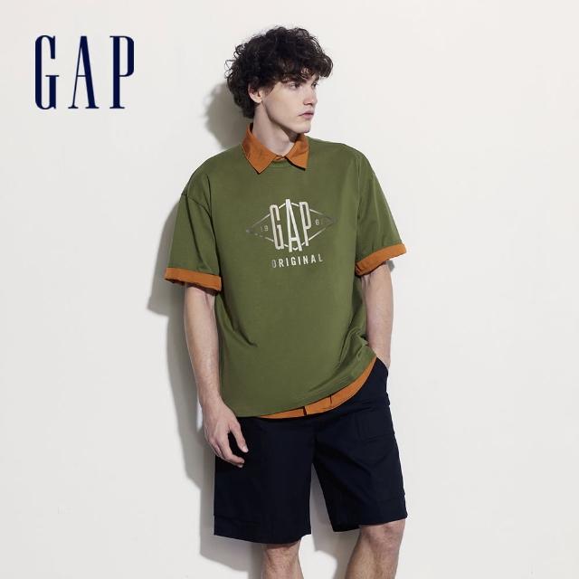 【GAP】男裝 Logo純棉印花圓領短袖T恤-綠色(463163)