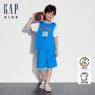 【GAP】男童裝 Logo印花圓領短袖短褲家居套裝-藍色(890520)