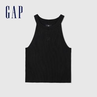 【GAP】女裝 Logo羅紋圓領針織背心-黑色(464849)