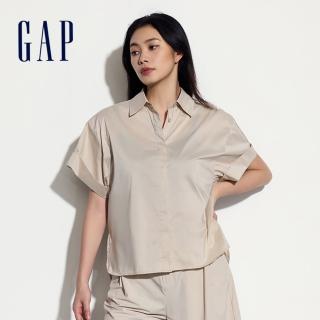 【GAP】女裝 Logo翻領短袖襯衫-卡其色(464869)