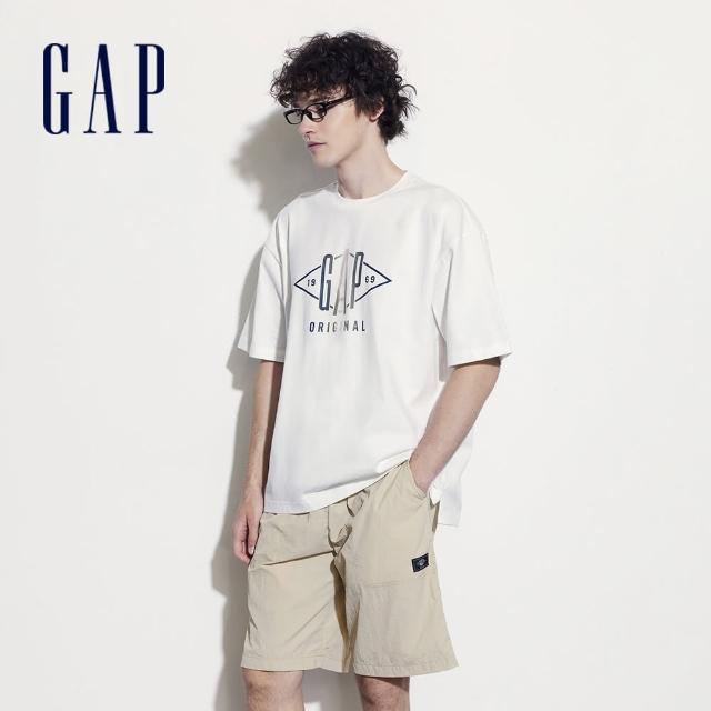【GAP】男裝 Logo純棉印花圓領短袖T恤-白色(463163)