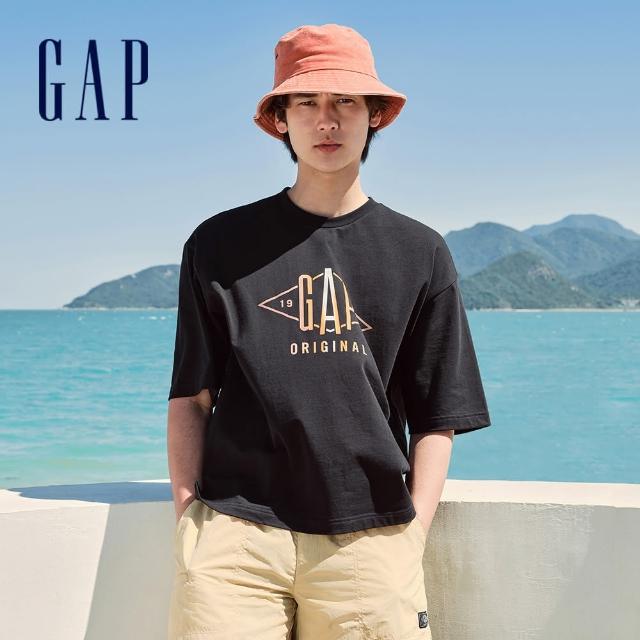 【GAP】男裝 Logo純棉印花圓領短袖T恤-黑色(463163)