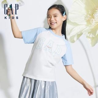 【GAP】兒童裝 Logo印花圓領短袖T恤-藍白色(545622)