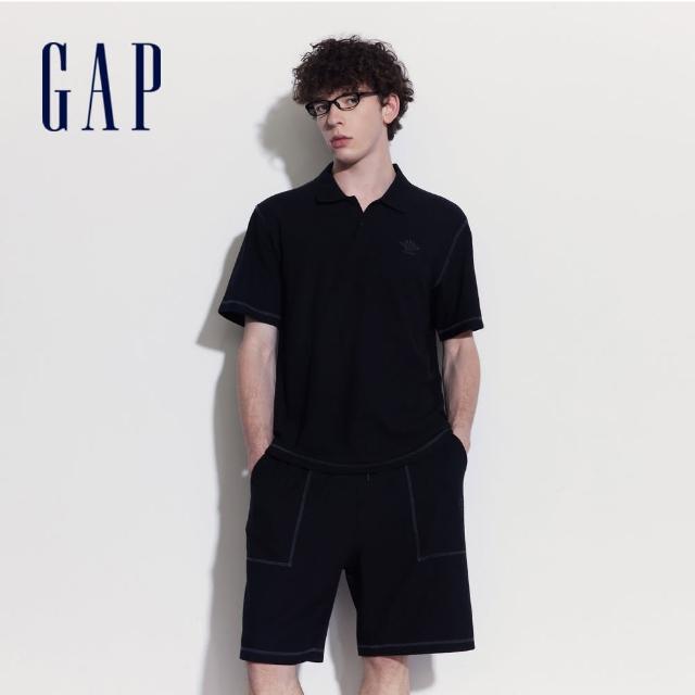 【GAP】男裝 Logo印花短袖POLO衫-黑色(463260)
