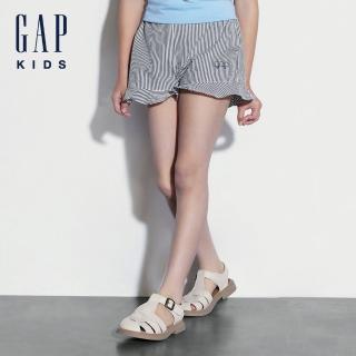 【GAP】女童裝 Logo純棉抽繩鬆緊短褲-藍白條紋(466724)
