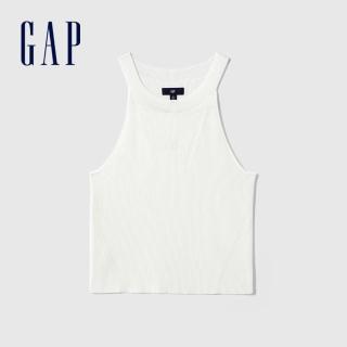 【GAP】女裝 Logo羅紋圓領針織背心-白色(464849)