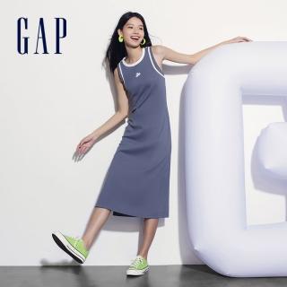 【GAP】女裝 Logo圓領無袖洋裝-煙灰色(496365)