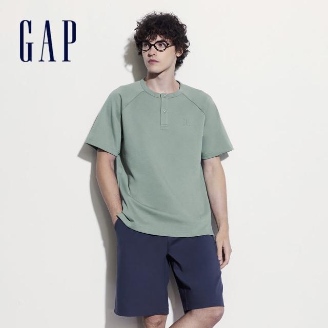 【GAP】男裝 Logo亨利領短袖T恤-綠色(504505)
