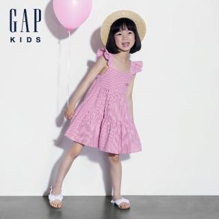 【GAP】女幼童裝 Logo純棉方領短袖洋裝-粉紅色(502318)