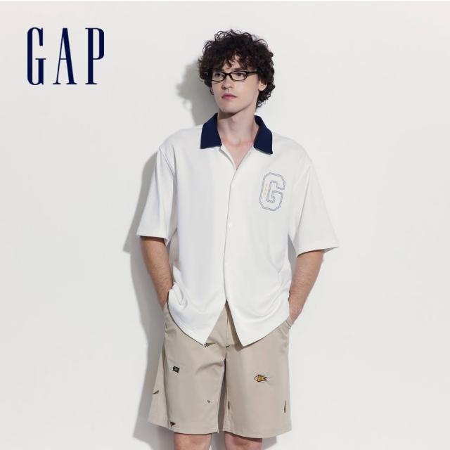 【GAP】男裝 Logo翻領短袖POLO衫 碳素軟磨法式圈織系列-白色(466818)
