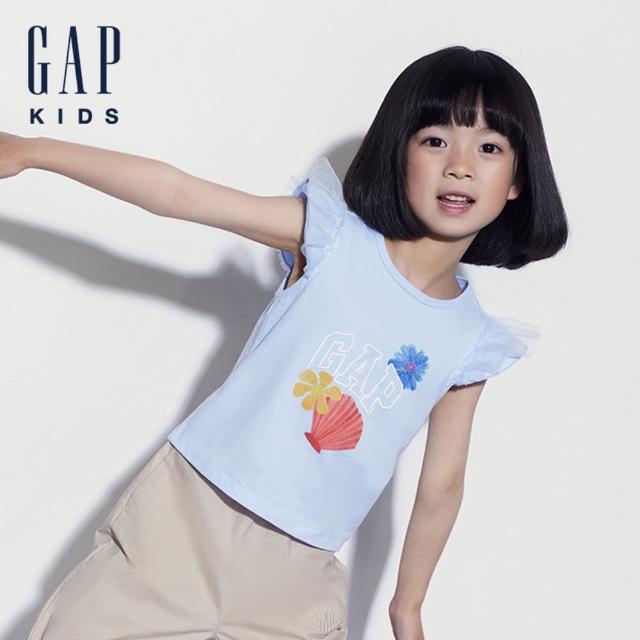 【GAP】女幼童裝 Logo純棉印花圓領短袖T恤-藍色(466778)