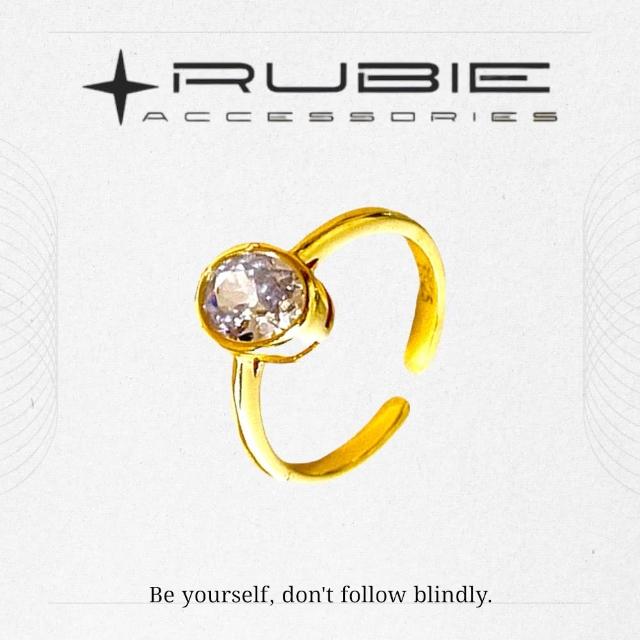 【RUBIE ACCESSORIES】橢圓形鴿子蛋造型S925純銀電鍍k金開口戒指(YJ0040DY)