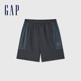 【GAP】男裝 Logo鬆緊短褲-黑灰色(464974)