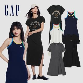 【GAP】女裝 Logo圓領吊帶洋裝-海軍藍(465043)