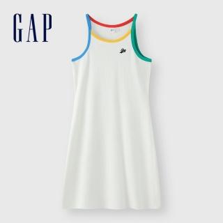 【GAP】女裝 Logo圓領吊帶洋裝-白色(465043)