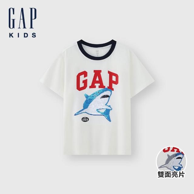 【GAP】男童裝 Logo純棉趣味圓領短袖T恤-白色(466157)