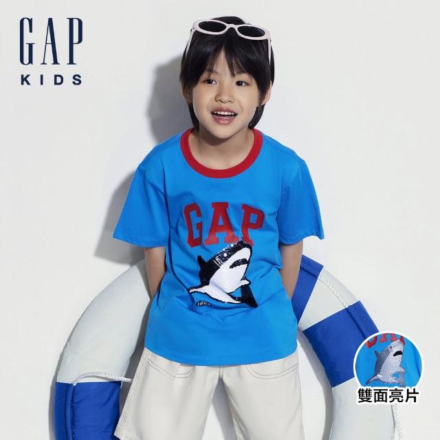 【GAP】男童裝 Logo純棉趣味圓領短袖T恤-藍色(466157)